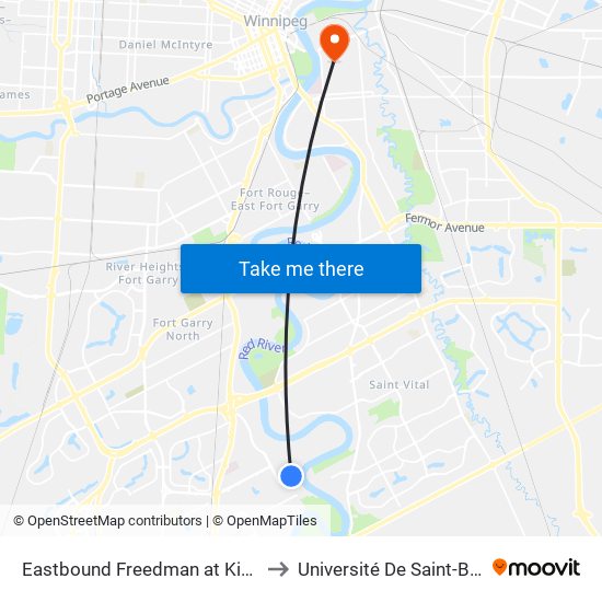 Eastbound Freedman at King's Drive to Université De Saint-Boniface map