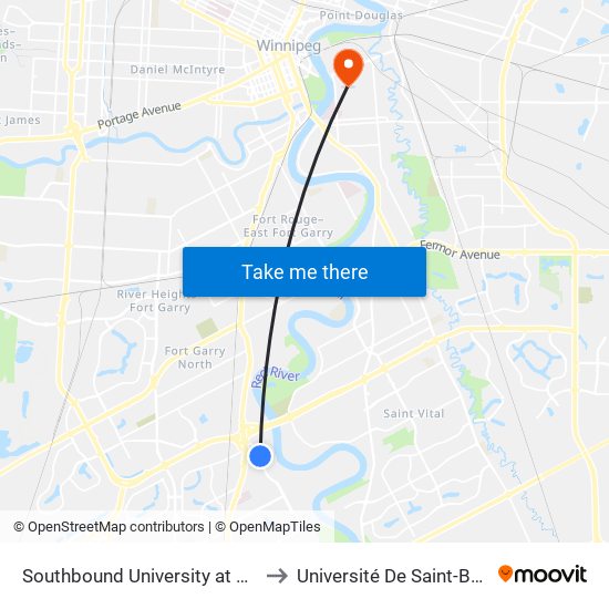 Southbound University at Thatcher to Université De Saint-Boniface map