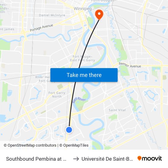 Southbound Pembina at Markham to Université De Saint-Boniface map