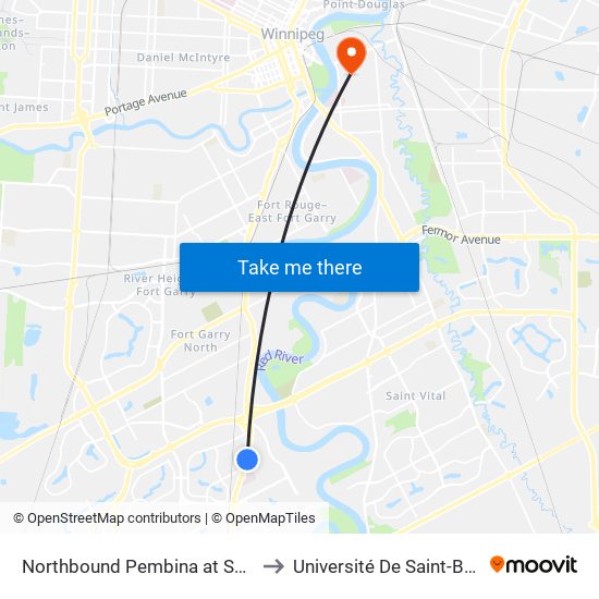 Northbound Pembina at Southpark to Université De Saint-Boniface map