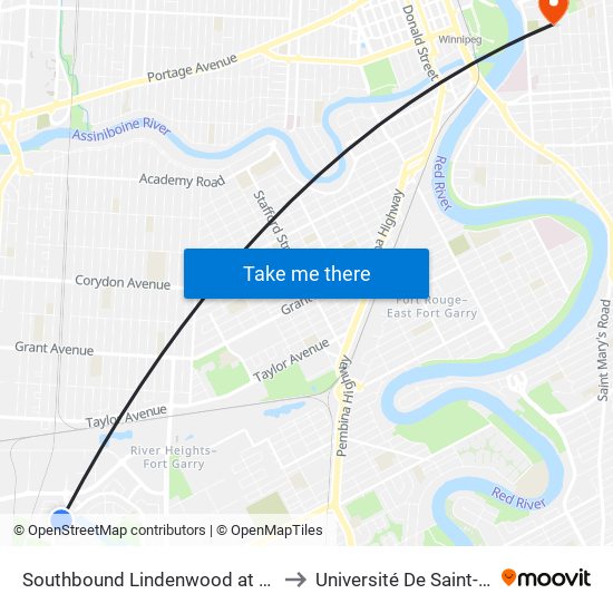 Southbound Lindenwood at Tweedsmuir to Université De Saint-Boniface map