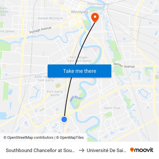 Southbound Chancellor at Southwest Transitway to Université De Saint-Boniface map