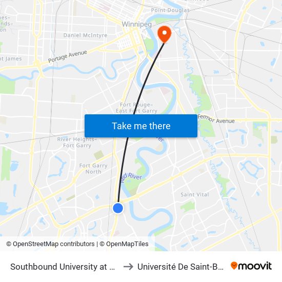 Southbound University at Pembina to Université De Saint-Boniface map