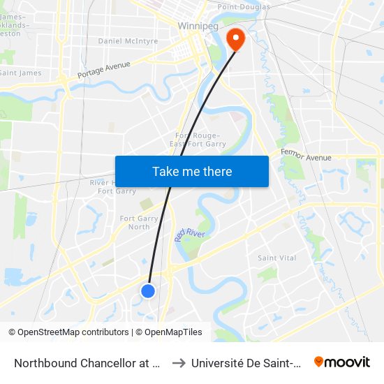 Northbound Chancellor at Chancellor to Université De Saint-Boniface map