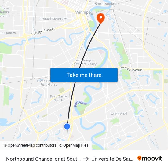 Northbound Chancellor at Southwest Transitway to Université De Saint-Boniface map