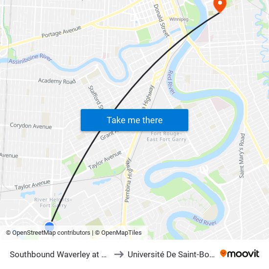 Southbound Waverley at Willson to Université De Saint-Boniface map