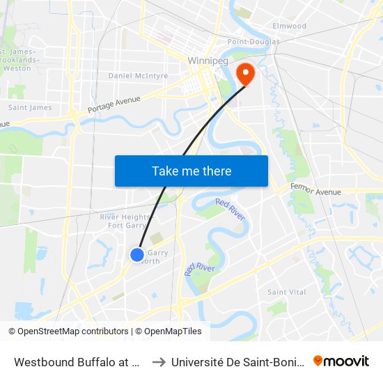 Westbound Buffalo at Otter to Université De Saint-Boniface map