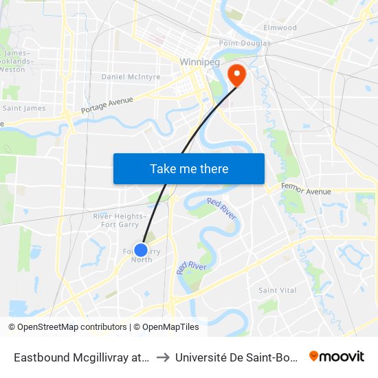 Eastbound Mcgillivray at Irene to Université De Saint-Boniface map