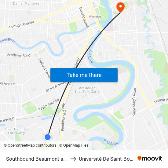 Southbound Beaumont at Mars to Université De Saint-Boniface map