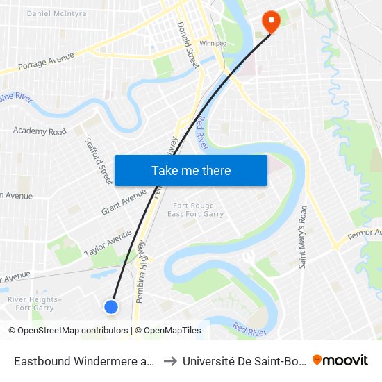 Eastbound Windermere at Daniel to Université De Saint-Boniface map