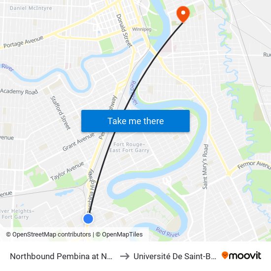 Northbound Pembina at North Drive to Université De Saint-Boniface map