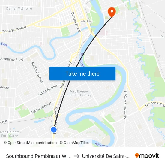 Southbound Pembina at Windermere to Université De Saint-Boniface map