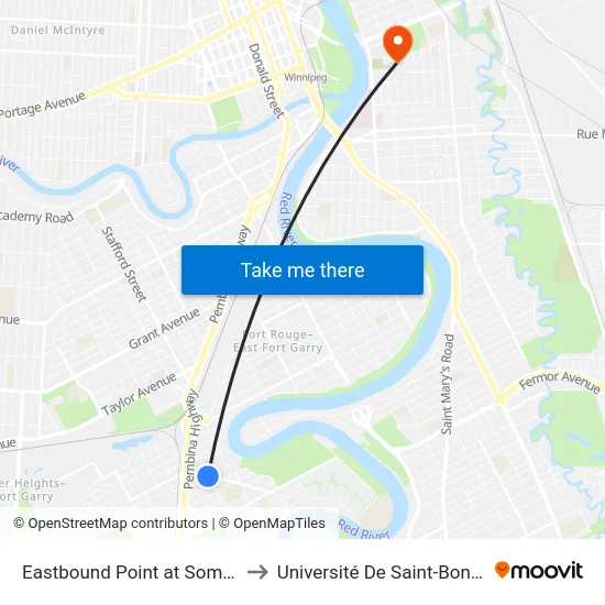 Eastbound Point at Somerset to Université De Saint-Boniface map