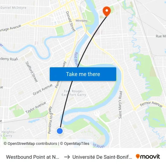 Westbound Point at North to Université De Saint-Boniface map