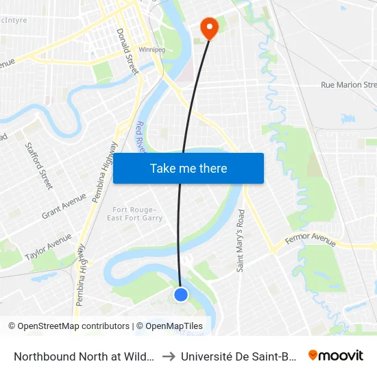 Northbound North at Wildwood C to Université De Saint-Boniface map