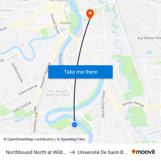 Northbound North at Wildwood D to Université De Saint-Boniface map