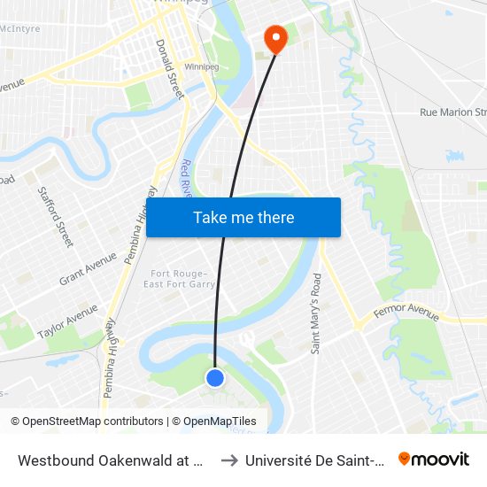 Westbound Oakenwald at Wildwood E to Université De Saint-Boniface map