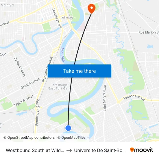 Westbound South at Wildwood to Université De Saint-Boniface map