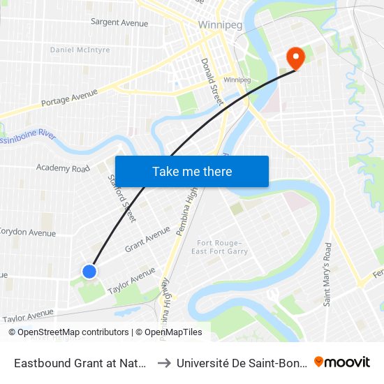 Eastbound Grant at Nathaniel to Université De Saint-Boniface map