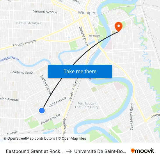 Eastbound Grant at Rockwood to Université De Saint-Boniface map