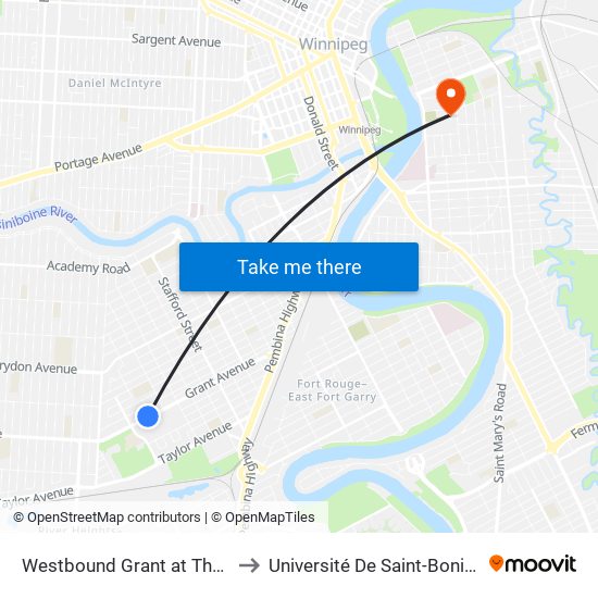 Westbound Grant at Thurso to Université De Saint-Boniface map