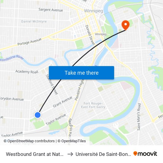 Westbound Grant at Nathaniel to Université De Saint-Boniface map