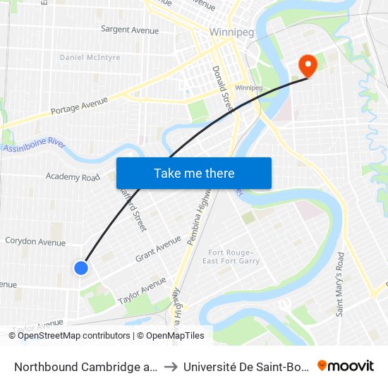 Northbound Cambridge at Fleet to Université De Saint-Boniface map