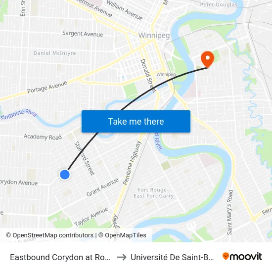 Eastbound Corydon at Rockwood to Université De Saint-Boniface map