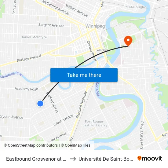 Eastbound Grosvenor at Wilton to Université De Saint-Boniface map