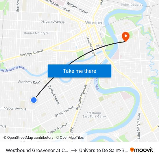 Westbound Grosvenor at Cambridge to Université De Saint-Boniface map