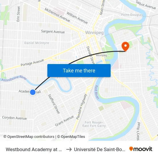 Westbound Academy at Oxford to Université De Saint-Boniface map