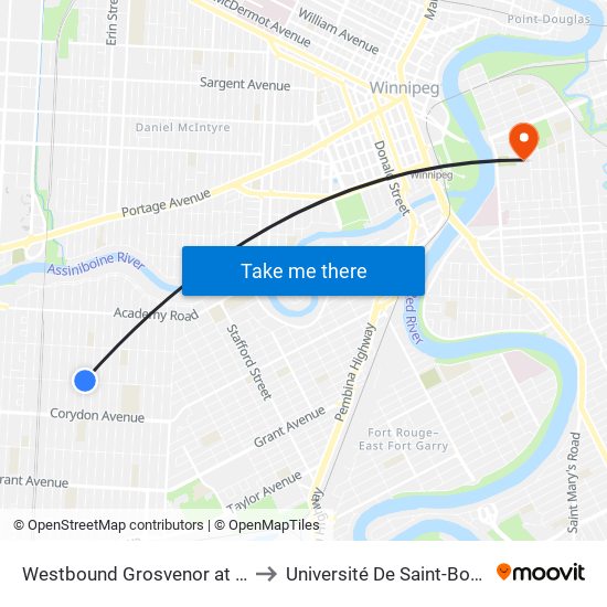 Westbound Grosvenor at Brock to Université De Saint-Boniface map