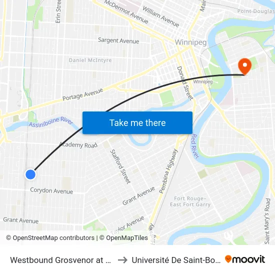 Westbound Grosvenor at Lindsay to Université De Saint-Boniface map