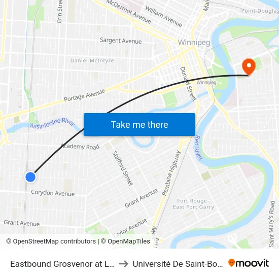 Eastbound Grosvenor at Lindsay to Université De Saint-Boniface map