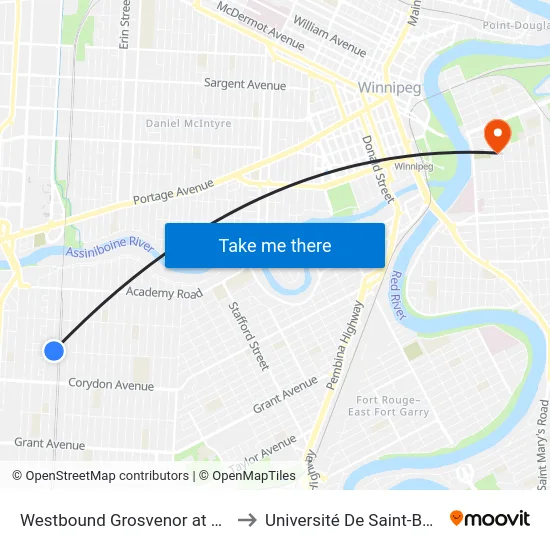 Westbound Grosvenor at Renfrew to Université De Saint-Boniface map
