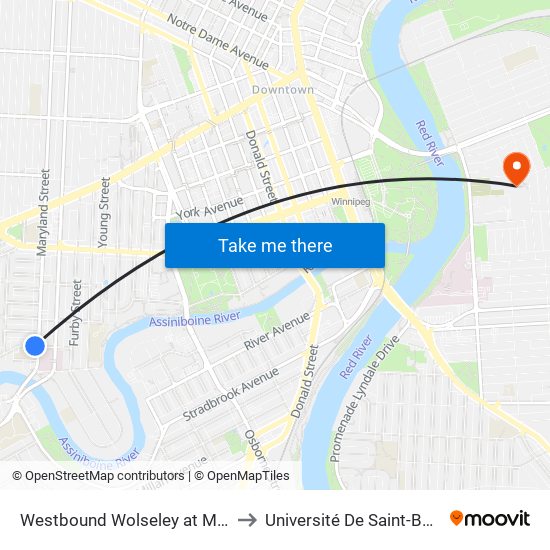 Westbound Wolseley at Maryland to Université De Saint-Boniface map