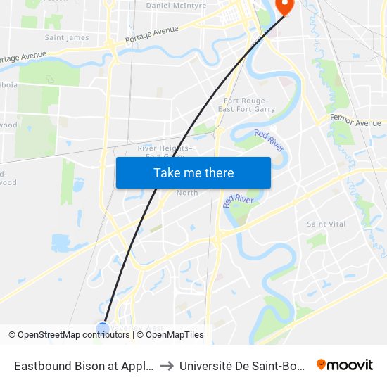 Eastbound Bison at Appleford to Université De Saint-Boniface map