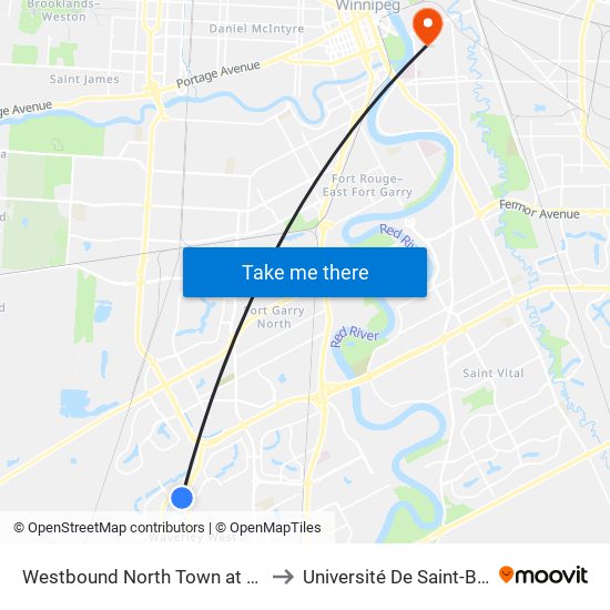 Westbound North Town at Kenaston to Université De Saint-Boniface map