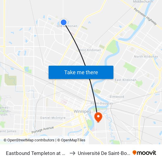 Eastbound Templeton at Pipeline to Université De Saint-Boniface map