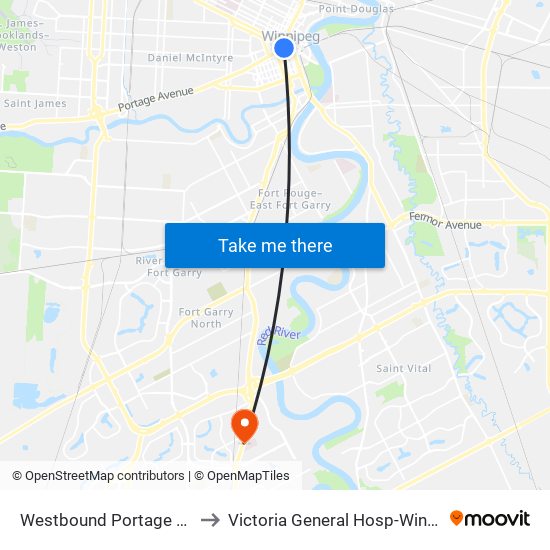 Westbound Portage at Garry to Victoria General Hosp-Winnipeg-ER map