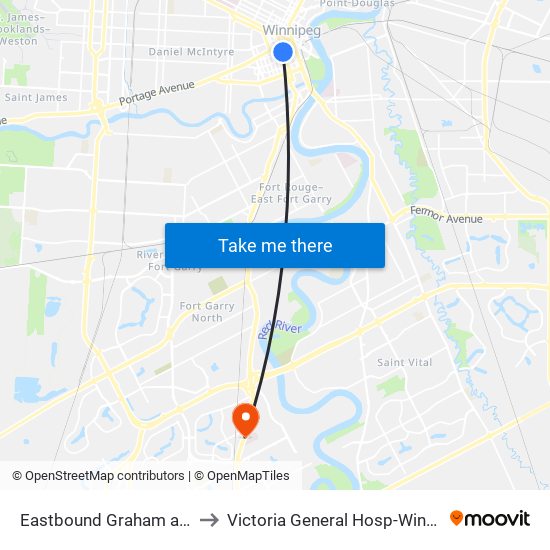Eastbound Graham at Smith to Victoria General Hosp-Winnipeg-ER map