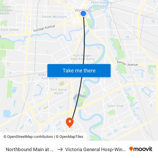 Northbound Main at Pioneer to Victoria General Hosp-Winnipeg-ER map