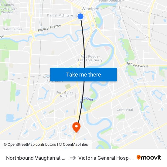 Northbound Vaughan at Portage North to Victoria General Hosp-Winnipeg-ER map