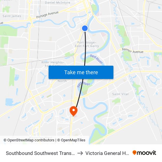 Southbound Southwest Transitway at Osborne Station to Victoria General Hosp-Winnipeg-ER map