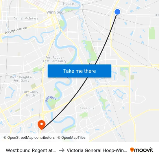 Westbound Regent at Stapon to Victoria General Hosp-Winnipeg-ER map