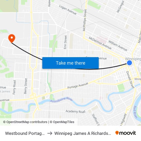 Westbound Portage at Garry to Winnipeg James A Richardson Int'l Airport map