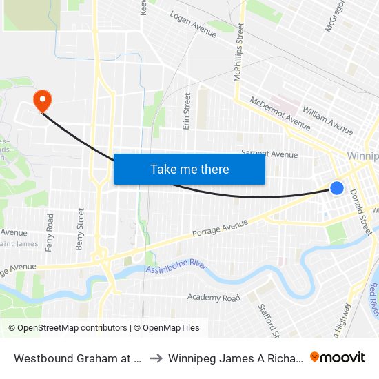 Westbound Graham at Edmonton (Rwb) to Winnipeg James A Richardson Int'l Airport map