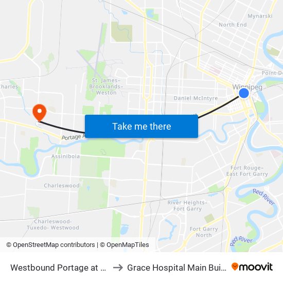 Westbound Portage at Garry to Grace Hospital Main Building map