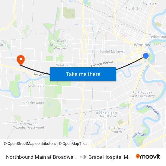 Northbound Main at Broadway (Union Station) to Grace Hospital Main Building map