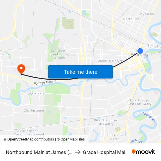 Northbound Main at James (Concert Hall) to Grace Hospital Main Building map
